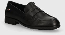 Tommy Hilfiger bőr mokaszin FLAG LEATHER CLASSIC LOAFER fekete, női, lapos talpú, FW0FW08030 - fekete Női 39