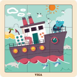 Viga Toys Fa puzzle Hajó 9db