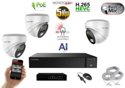  MS - AI Hybrid Light IP kamerarendszer 3 kamerával switchel 5 Mpix WD - 6141k3B