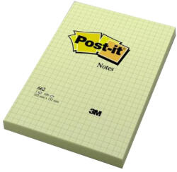 3M Jegyzettömb öntapadó, 102x152mm, 100lap, 3M 662 Post-It, kockás sárga - iroszer24