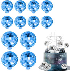 12 darabos műanyag tortadekoráció - Disco gömb, tükörgömb - Kék