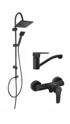 FERRO Pachet sistem de dus+baterie lavoar FERRO SQUERTO+RITTO BLACK1 NP22BL+BTR7BL+BTR2ABL