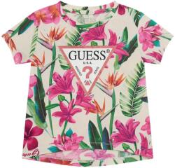 GUESS Тениска за мини момиче с цветя и палми с розово лого Guess с глитери