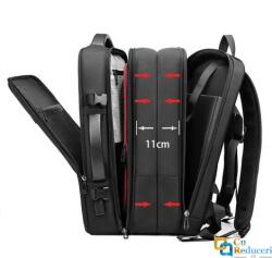 MingLu Rucsac multifunctional, MingLu, compatibil cu laptop 17 inch si tableta 7.9 inch, extensibil 20-39L, port USB, impermeabil, unisex, spatios, pelerina inclusa, negru (ML52415241)