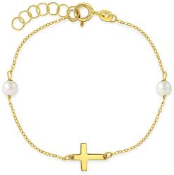 Bebe Gold Bratara din Aur 14K pentru Copii - model Cruce cu Perle Naturale, reglabila 13-15 cm
