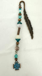  ásvány könyvjelző antikolt keresztmedállal (JJKONYV02)