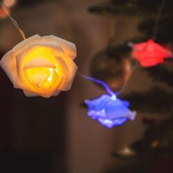  LED fényfüzér - rózsa - 10 LED - 1, 9 méter - színes - 2 x AA (glo-56516)