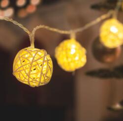  LED fényfüzér - rattan labdák - 1, 35 m - melegfehér - 2 x AA (glo-56519)