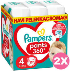 Pampers Pants 4-es bugyipelenka, 9-15 kg, 2x176 db - 2 HAVI pelenkacsomag + AJÁNDÉK Pampers törlőkendő