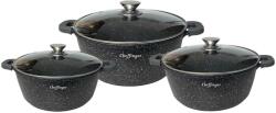 Cheffinger 3db serpenyős készlet fedővel, márvány fedővel, 24-28-32 cm, 3, 5-5, 7-13, 2 L, 2 db. kesztyűt tartalmaz (CF-DCS03)