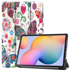 Samsung Tab S6 Lite 10.4 (2020 / 2022 / 2024) SM-P610 / P615 / P613 / P619 / P620 / P625, mappa tok, Trifold, színes nagy pillangó minta, fehér - mobilkozpont