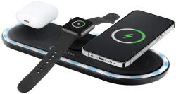 Univerzális vezeték nélküli töltőpad 3in1, Qi Wireless, 15W, Apple iPhone, Apple Airpods, Apple Watch kompatibilis, Forcell F-Energy, fekete