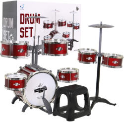 Inlea4Fun Játék dobfelszerelés ülőkével Inlea4Fun DRUM SET - Piros (RA-ZMU.9008E-4)