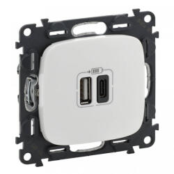 Legrand 754965 Valena Allure Töltőaljzat Kettős USB C-típusú + USB A-típusú csatlakozóval, 5V-3A-15W, Túlfesz-védelem >1kW, Class II SELV, Fehér ( Legrand 754965 ) (754965)