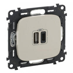 Legrand 754966 Valena Allure Töltőaljzat Kettős USB C-típusú + USB A-típusú csatlakozóval, 5V-3A-15W, Túlfesz-védelem >1kW, Class II SELV, Elefántcsont ( Legrand 754966 ) (754966)