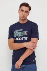Lacoste pamut póló sötétkék, nyomott mintás - sötétkék XL
