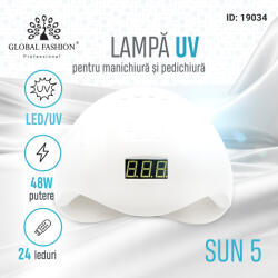 Global Fashion Lampa LED/UV profesionala SUN5, 48W, ecran digital, alba