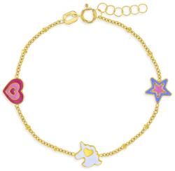 Bebe Gold Bratara din Aur 14K pentru Copii - model Unicorn, Inima si Stea din Email Colorat, reglabila 13-15 cm