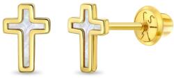 Bebe Gold Cercei din Aur 14K pentru Copii - model Cruce cu Sidef, inchidere cu Filet si Protectie