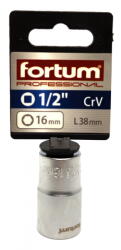 Fortum dugófej, 1/2", 16mm, 61CrV5, mattkróm, 38mm hosszú 4700416 (4700416)