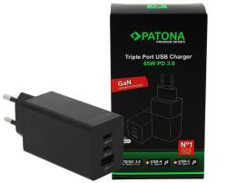 PATONA Premium GaN PD65W fali adapter fekete 2xUSB-C 1xUSB-A PD3.0 QC3.0 (PT-2640)