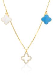 SAVICKI Colier trifoi din aur 585 cu diamante albe 0.15 ct 44 cm