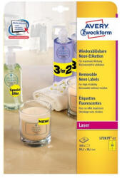 Avery Etikett címke, 99, 1 x38, 1mm, visszaszedhető, neon 14 címke/ív, 25 ív/doboz, Avery sárga (L7263Y-25) - bestoffice