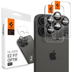 Spigen Optik Pro L-Series Glas. TR iPhone 14 Pro / 15 Pro / 16 Pro / 14 Pro Max / 15 Pro Max / 16 Pro Max kamera lencsevédő üvegfólia - 2db - fekete