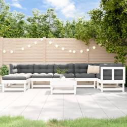 vidaXL Set mobilier relaxare grădină, 8 piese, alb, lemn masiv de pin (3186278)