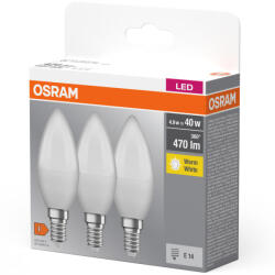 OSRAM 3PAK LED izzó E14 B37 4.9W = 40W 470lm 2700K Meleg 200° OSRAM (4099854047091)