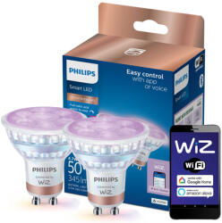 Philips 2x LED izzó GU10 4.7W = 50W 2200-6500K + RGB 36° SMART WiFi Philips WiZ (PHWIZ0806)
