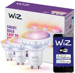 Philips 3x LED izzó GU10 PAR16 4.7W = 50W 2200-6500K + RGB SMART WiFi/Bluetooth WiZ (PHWIZ0576)