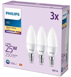 Philips 3 db LED-es gyertyakörte készlet E14 B35 2, 8W = 25W 250lm 2700K meleg matt PHILIPS (8719514460034)