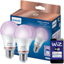 Philips 2x LED izzó E27 A60 8, 5W = 60W 2200-6500K + RGB SMART WiFi Philips WiZ (PHWIZ0601)
