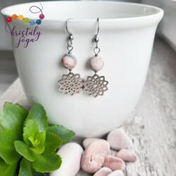 Kristály Jóga Shop Matt rózsaszín zebra jáspis 8 mm-es ásvány fülbevaló, mandalás