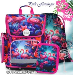 Baagl flamingós iskolatáska csatos SZETT - Pink Flamingos (8595689341008SZ)