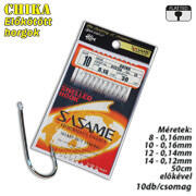 SASAME Chika lapkás pontyozó, keszegező előkötött horog - 80cm - Nickel - 10db/csomag - 8-as 0, 16mm zsinórral