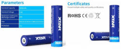 XTAR 18650 3, 6V 3600mAh 10A védelemmel ellátott Li-ion akkumulátor (XTAR-18650-3600mAh)