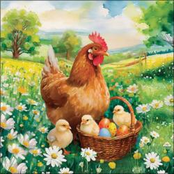 Ambiente Húsvéti szalvéta 33x33cm, 20db-os Easter Chicks in Meadow