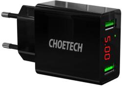 Choetech Choetec C0028 2*USB-A hálózati töltő kijelzővel (fekete) (C0028)