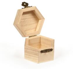 ArtExport Fa mini doboz - hatszög, díszes, 7x5 cm