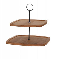 Excellent Houseware Suport servire dreptunghiular cu 2 nivele Excellent Houseware, bambus metal, 25x25x23.5 cm, maro (KO-170482110D) Tava