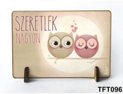 Neves Ajándék Nagyon szeretlek baglyos - Kis Fa Tábla - Valentin Nap (TFT096)