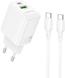 BOROFONE fali töltő BN29 Fuente - USB + Type C - QC 3.0 PD 30W Type C - Type C kábellel fehér