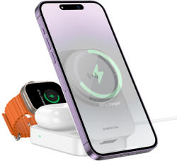 BOROFONE vezeték nélküli Magsafe töltő BQ38 Sharp 3 az 1-ben 15W fehér
