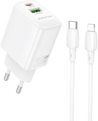 BOROFONE fali töltő BN29 Fuente - USB + Type C - QC 3.0 PD 30W Type C - Lightning kábel fehér