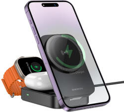 BOROFONE vezeték nélküli Magsafe töltő BQ38 Sharp 3 az 1-ben 15W fekete