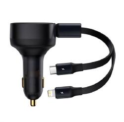 Baseus autós töltő (USB, 30W, PD gyorstöltő + Type-C/lightning kábel) FEKETE - notebook
