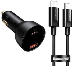 Baseus SUPERME autós töltő USB+Type-C aljzat (100W, PD gyorstöltő 3.0, LED kijelző + Type-C kábel) FEKETE - notebook