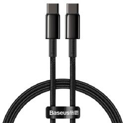 Baseus TUNGSTEN GOLD adatkábel (Type-C - Type-C, 100W, PD gyorstöltő, 100cm, törésgátló) FEKETE